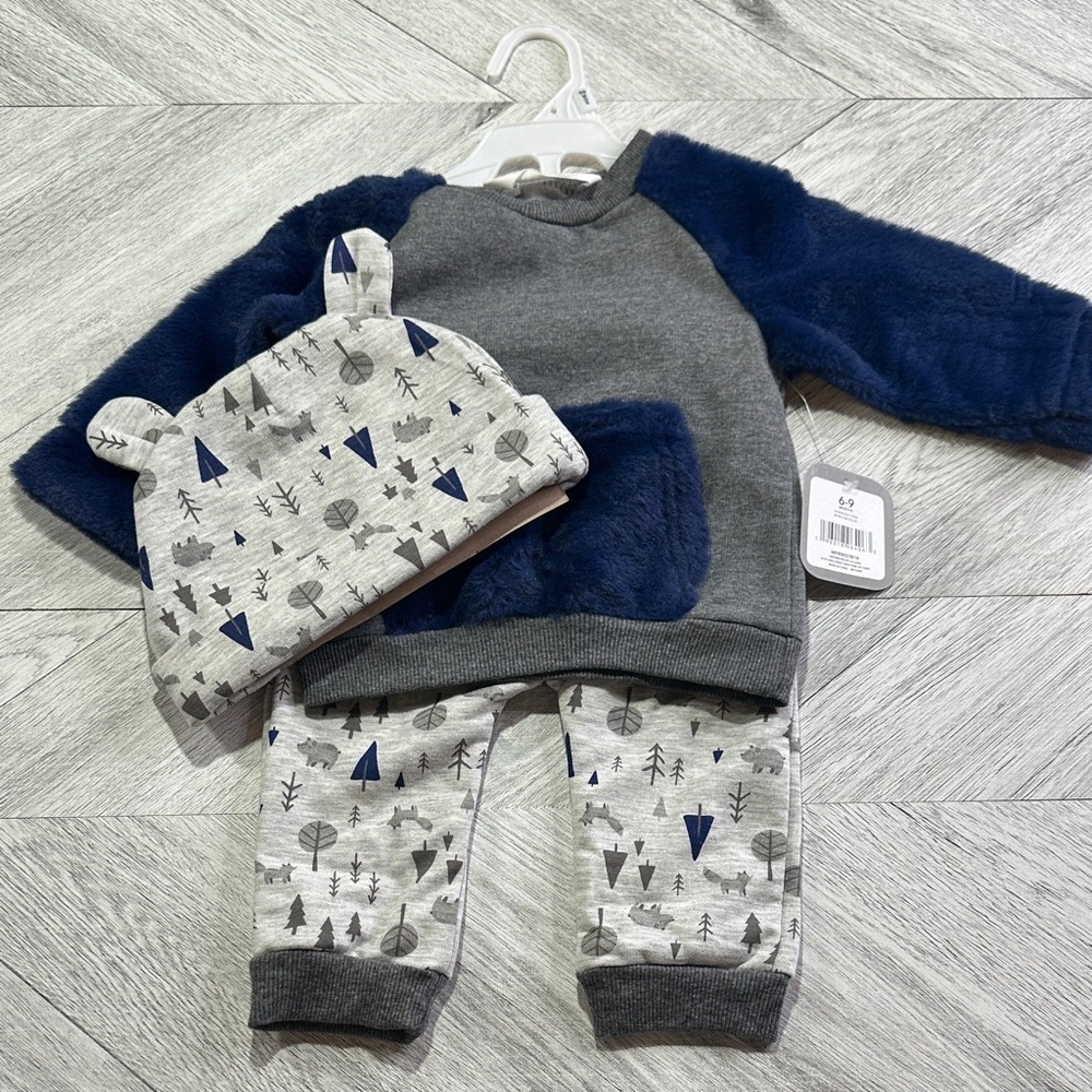 Rene Rofe Gray and Navy Kids Matching Set 6-9M
